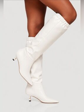 Max Mara Max&co White Leather Knee High Boots Italy Made Sz 40 US 10 Kitten Heel